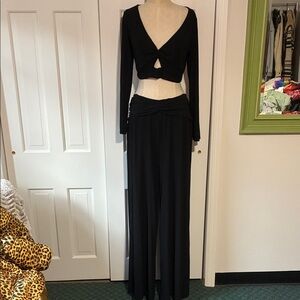 Free People Black Long Sleeve Cutout Top and Wide-Leg Pants Set
